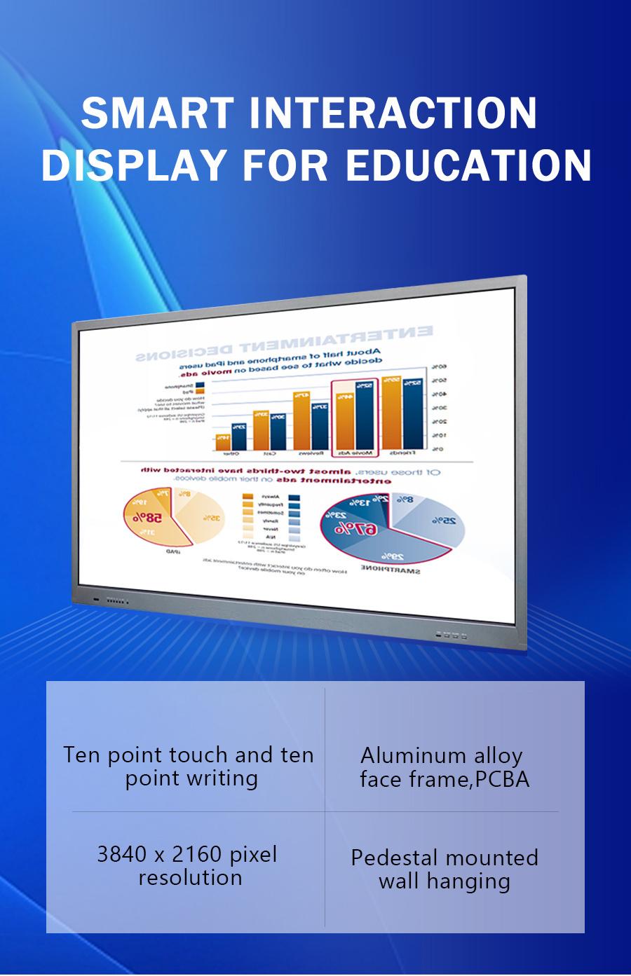 Office Supply 86 Inch Android/Windows Touch All in One Advertising Display Portable Interactive Whiteboard