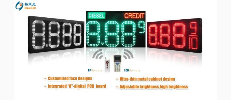 Outdoor LED 7 Segment Digit Sign 16 Inch 888.8 Gas Station Panel LED Gas Price Sign for Gas Station