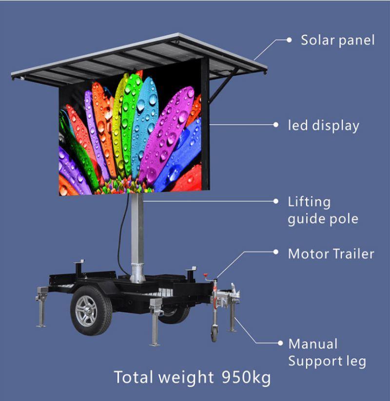 Outdoor Advertising Portable P8 P10 Solar Powered Mobile Trailer LED Display