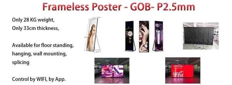 Aluminum Gob LED Screen Display Frameless Lightweight Full Color Digital Poster for Shopping Mall