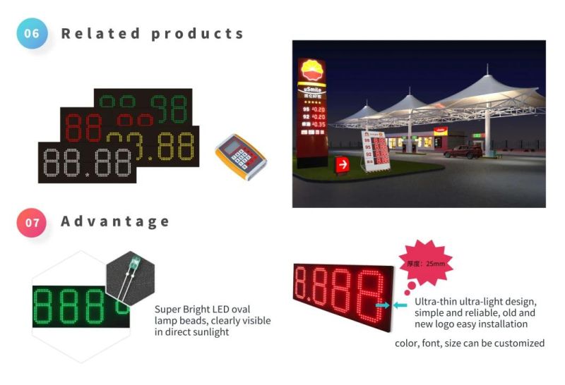 Manufacturer Customized Digital High White Red Green LED Waterproof Oil Price Sign