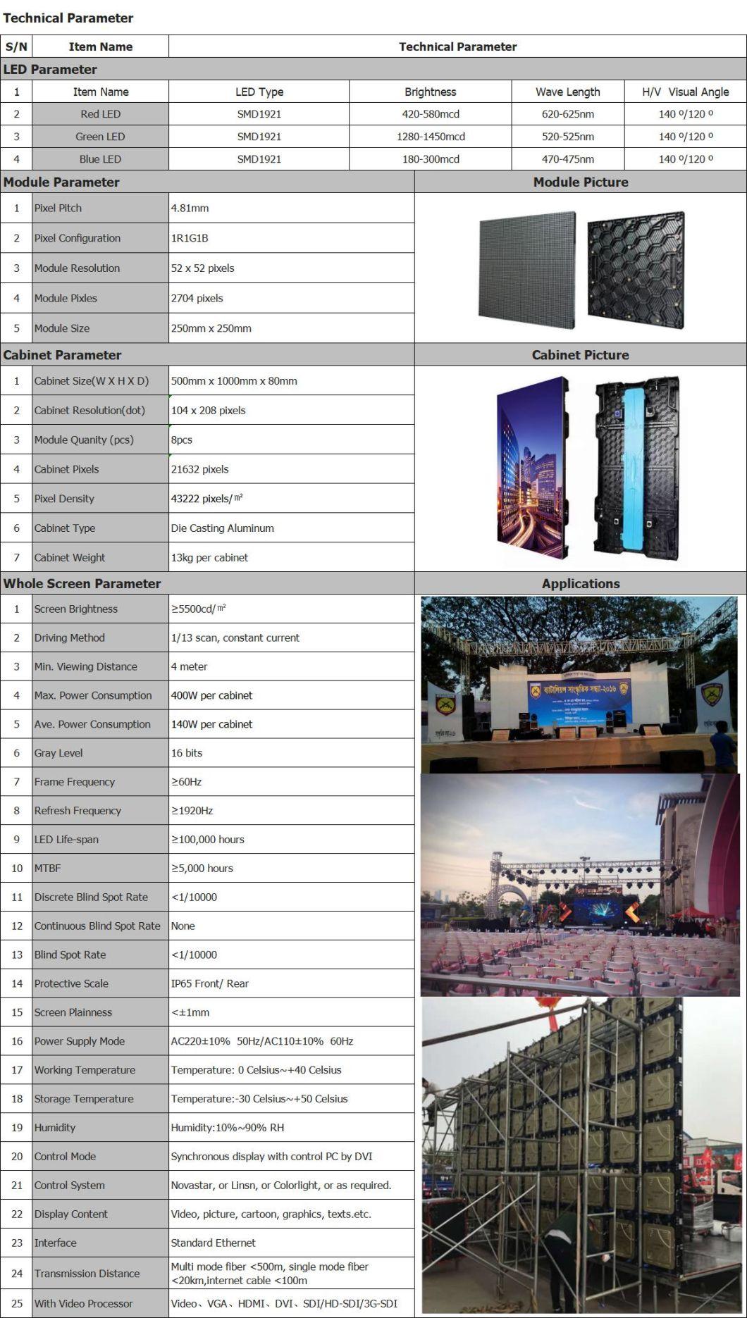 Aluminum Video Panel Outdoor P4.81 LED Display Screen for Events Rental Factory
