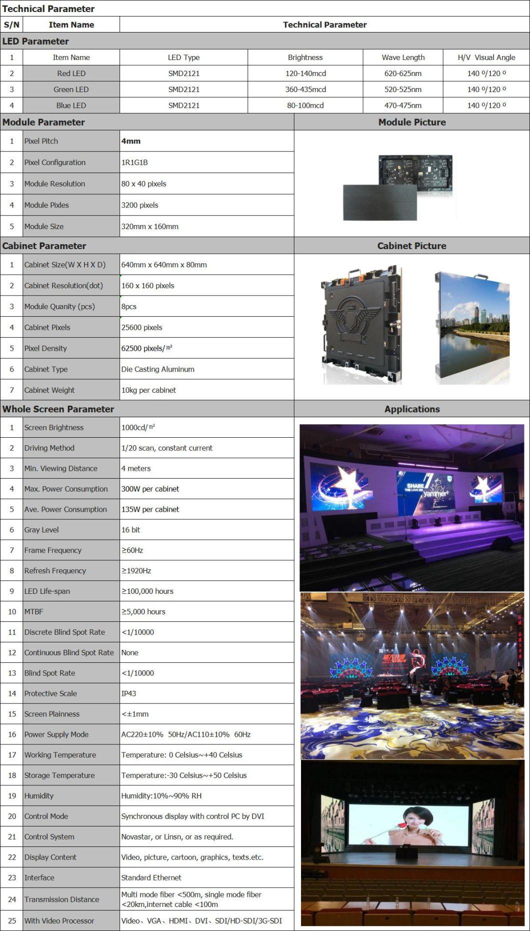 Aluminum Cabinet P4mm Video Wall HD SMD Indoor Rental LED Advertising Screens