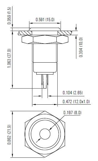 8mm Nickel Plated Brass Pilot Lamp, Indicator (P8)