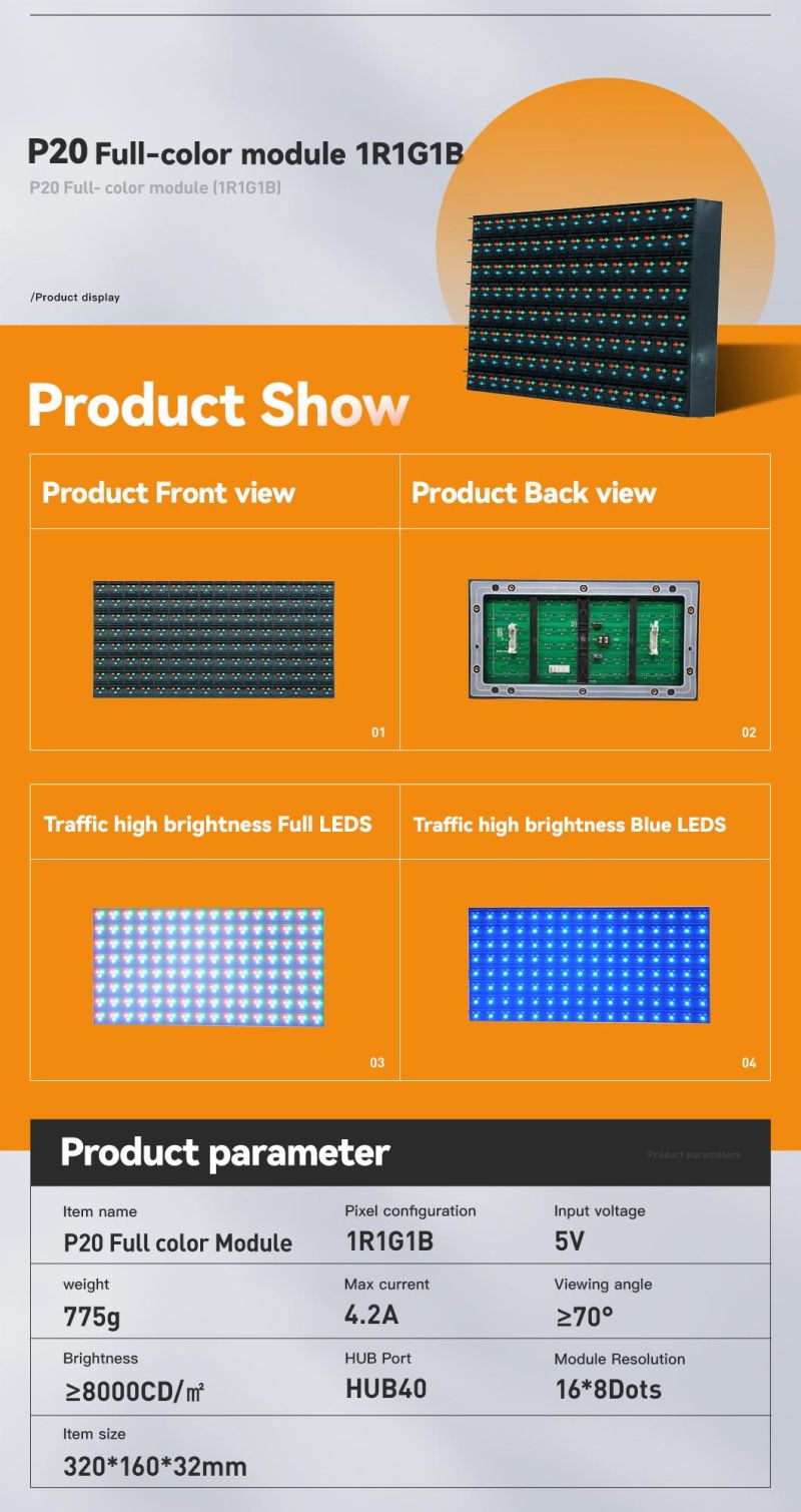 1r1g1b Outdoor P10/P16/P20 DIP LED Display Module for Advertising