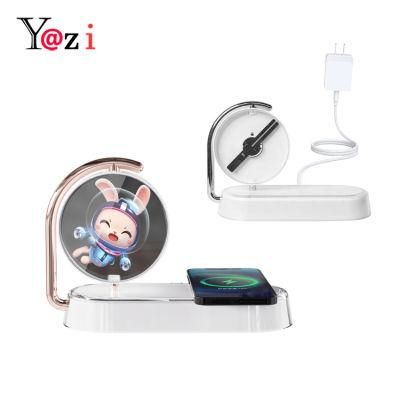Bedroom Night Light Mobile Phone Bank Fast Qi Wireless Charger 3D Advertising Holographic Display Hologram LED Fan in The Air