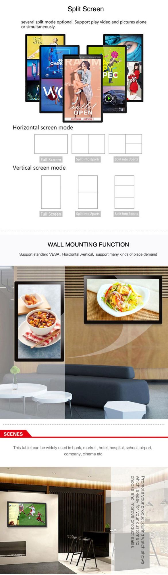 42, 43, 49, 50, 55, 65, 75, 85inch LCD Touch Screen Advertising Display Wall-Mounted, Touchscreen Information Board