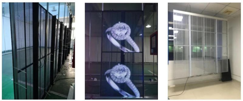 P7.8-7.8mm (1000X500/1000X1000mm) Indoor and Outdoor Advertising Transparent LED Display Screen/Video Wall