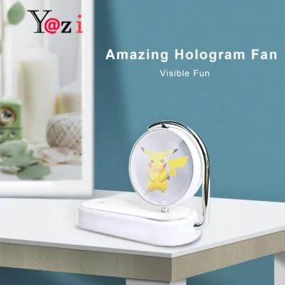 LED Night Light Advertising Playing Equipment Ventilador Holografico 3D Holographic Display Hologram Fan with Wireless Charger