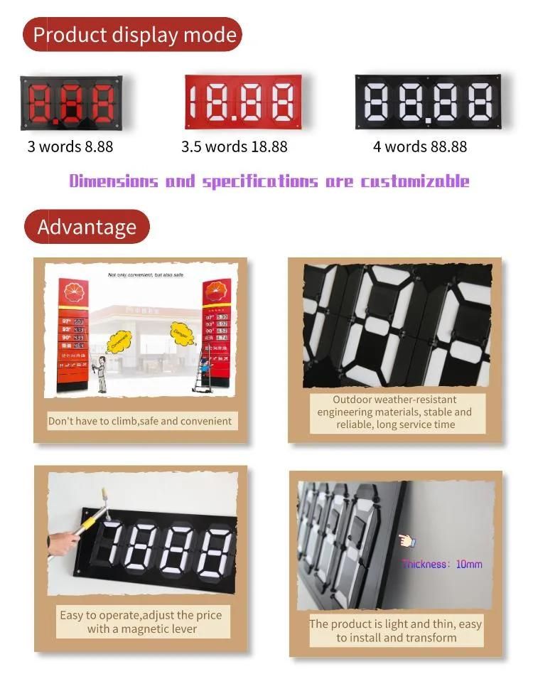 Magnetic Flip7-Segment Code Oil Price Board Used for Gas Station Oil Price Display Waterproof and Power Saving