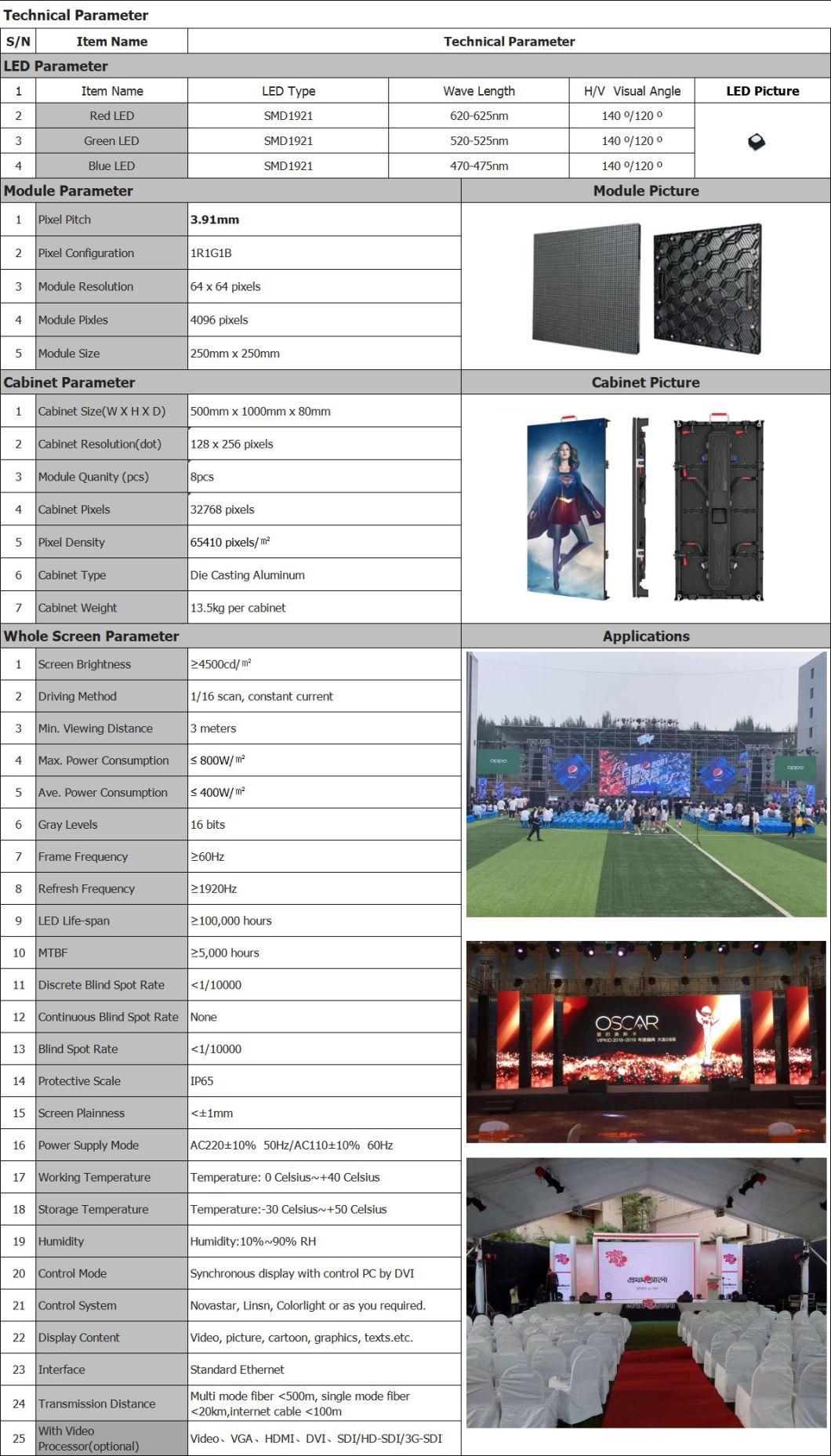 Outdoor Indoor Mobile Stages Application P3.91 LED Video Advertising Display Factory (500X1000mm)