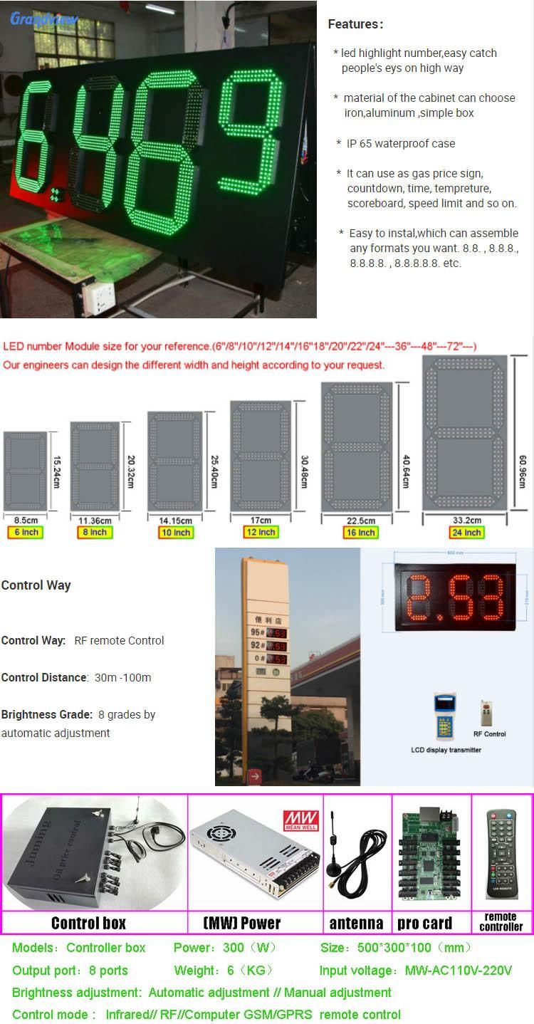 Remote Control 4 Digital Number 8.888 7 Segment LED Gas Price Sign