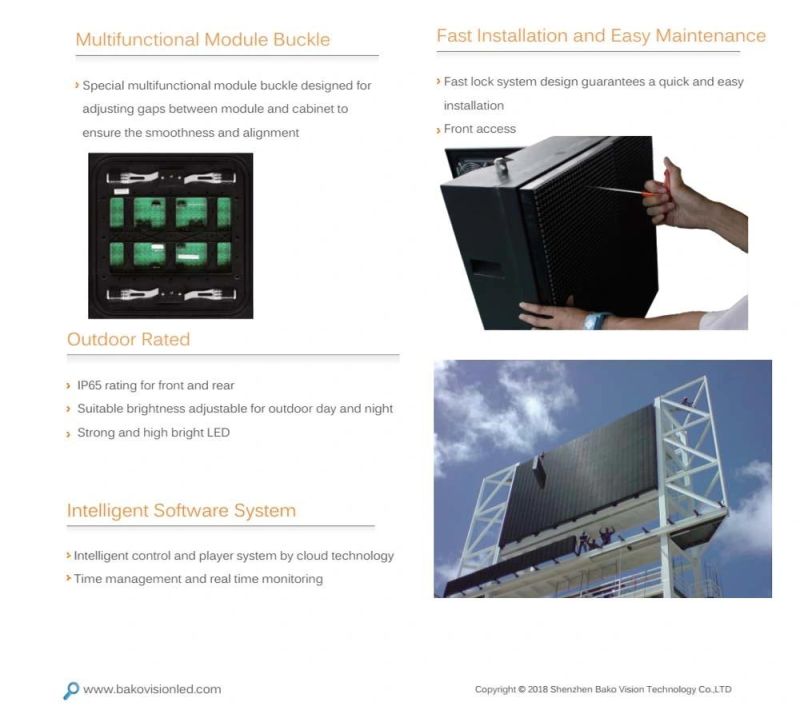 Front Maintenance Design P10 Outdoor Fixed Installed LED Display Billboard