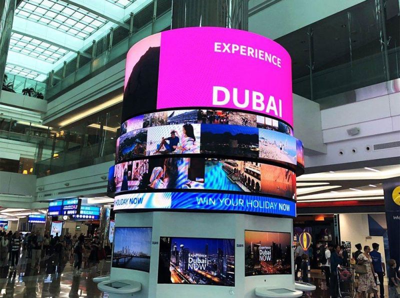 Indoor P3 Curved Soft Flexible LED Video Wall Display Screen for Exhibition Shop Store Cylindrical Column Use