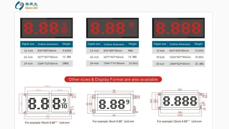 Oil Petrol Signage 4 Digits Modbus RJ45 Remote Control Digital Gas Price Display Price Changer