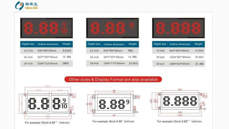 USA Format 8.889 & 8.88 9/10 LED Gas Price Changer with Regular and Diesel Written on Top