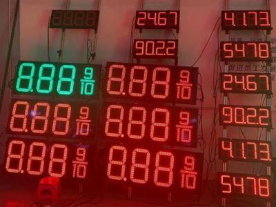 IP53 8.88 9/10 LED Gas Price Sign Green Color Digit 24inch 7 Segment RF Control
