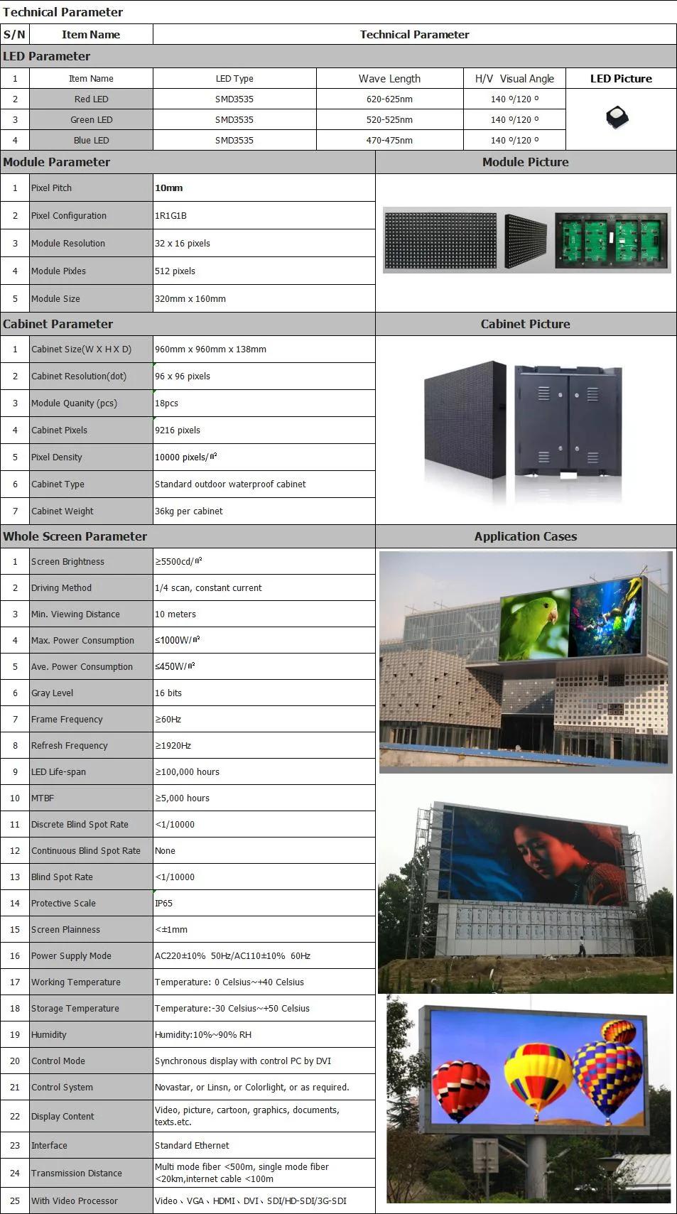 Outdoor P10 Video Billboard LED Commercial Advertising Display Factory