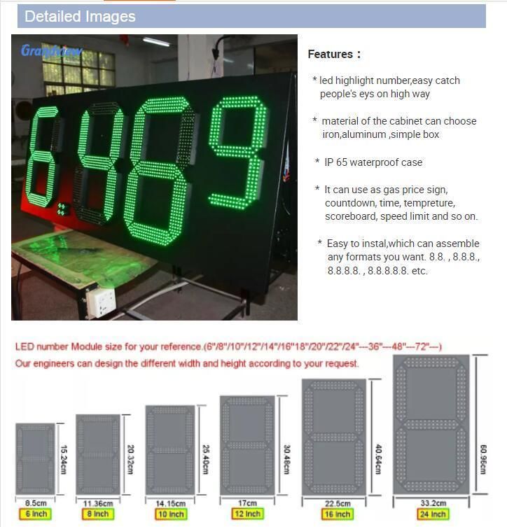 2020 Grandview Red 12 Inch LED Price Sign Petrol Gas Station Screen