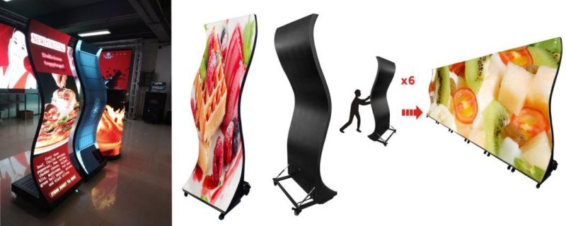 Ultra Slim S-Shaped Indoor P2 P2.5 P3 Portable Advertising LED Digital Standing Display with Foldable Stand