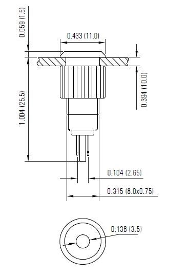 8mm Nickel Plated Brass Pilot Lamp, Indicator (P8)