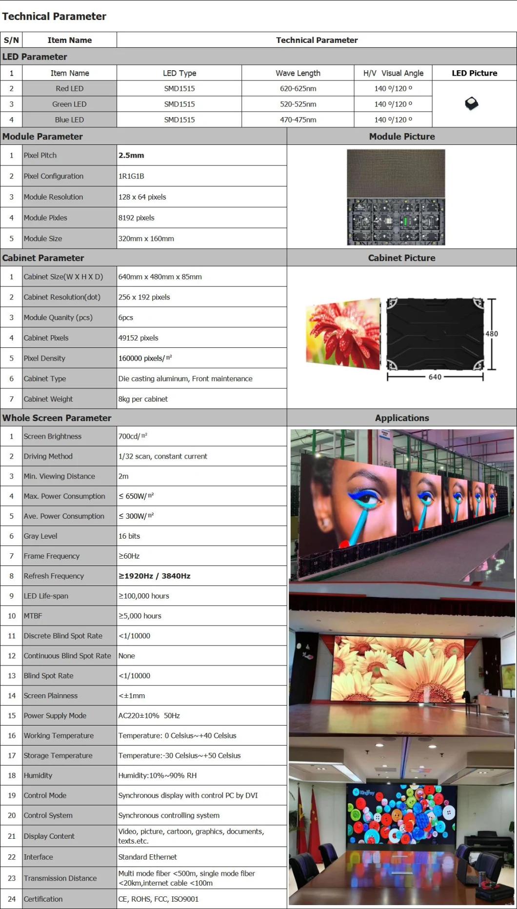 Full Color P2.5 LED Panel Matrix Display Interior Stage Wall