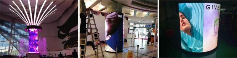 Indoor P2.5 Curved Soft Flexible LED Video Wall Display Screen Shop Store LED Screen Cylindrical Column Screen P2.5