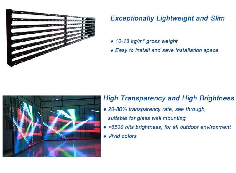 10, 000nits See-Through LED Strip Display Panels for Media Facade