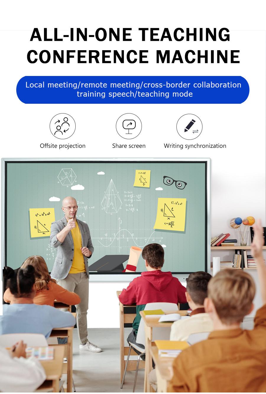 Office Supply 86 Inch Android/Windows Touch All in One Advertising Display Portable Interactive Whiteboard