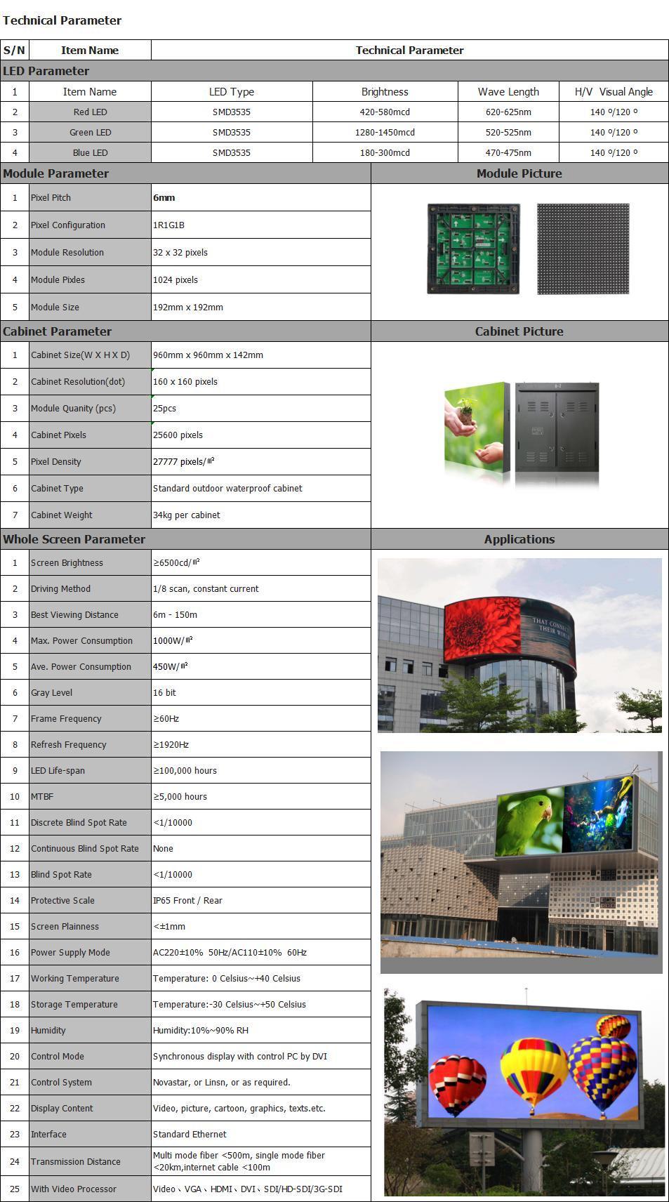 Outdoor Giant TV Screen P6 Full Color Advertising Billboard LED Video Display Factory