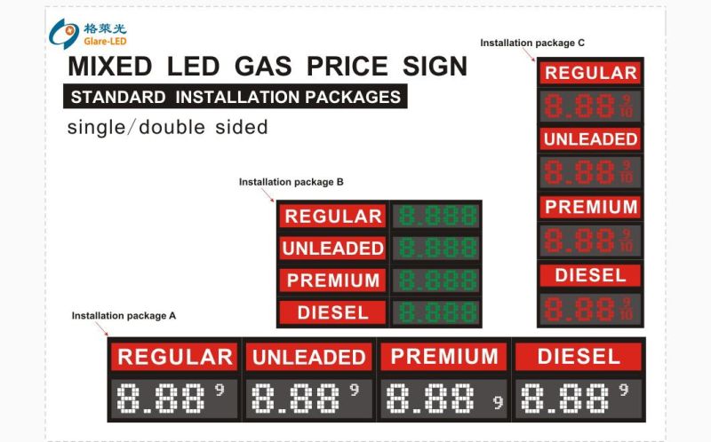 Hot-Sale Gas Price LED Light Box 8.888 8888 8.889 8.889/10 12inch 10inch 16inch Digital Number 7 Segment LED Box Light Gas Price Sign