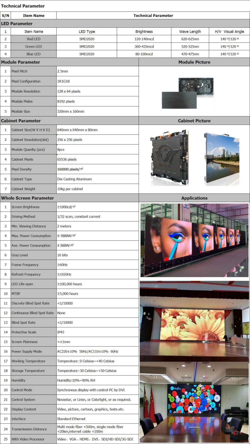 Interior LED Display Panel P2.5mm Video Wall Screen for Conference Room