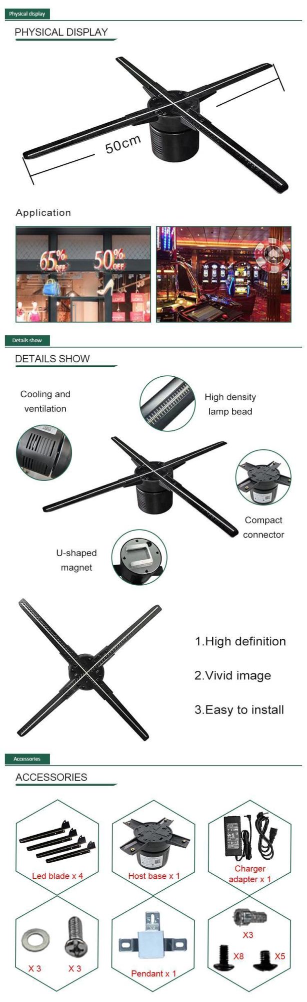 New Design 3D Holographic Display LED Fan for Advertising