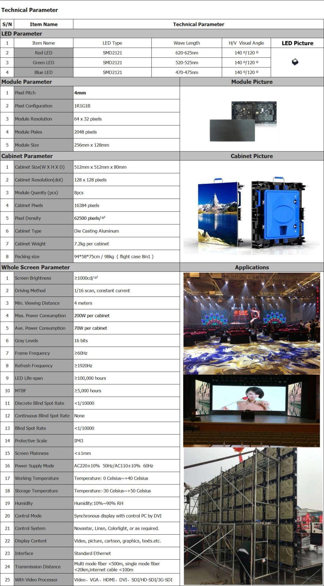 P2/ P4 Die-Casting Aluminum Video Screen Board LED Diplay Cabinet