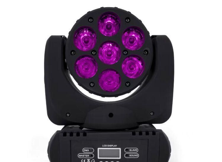 Disco DJ Lighting 7X12W RGBW 4in1 LED Moving Head Wash Light for Stage
